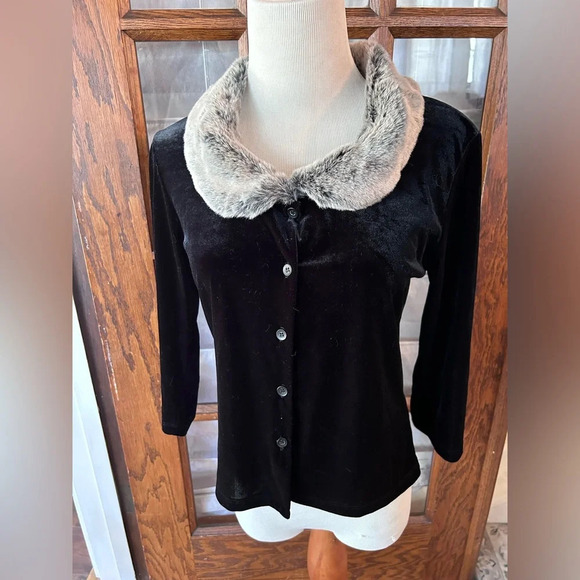 Vintage Y2K Faux Fur And Velvet Cardigan Vol 1 Size L - Picture 6 of 13